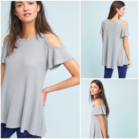 ANTHROPOLOGIE Fluttered Open-Shoulder Top New Gray - Picture 1 of 8